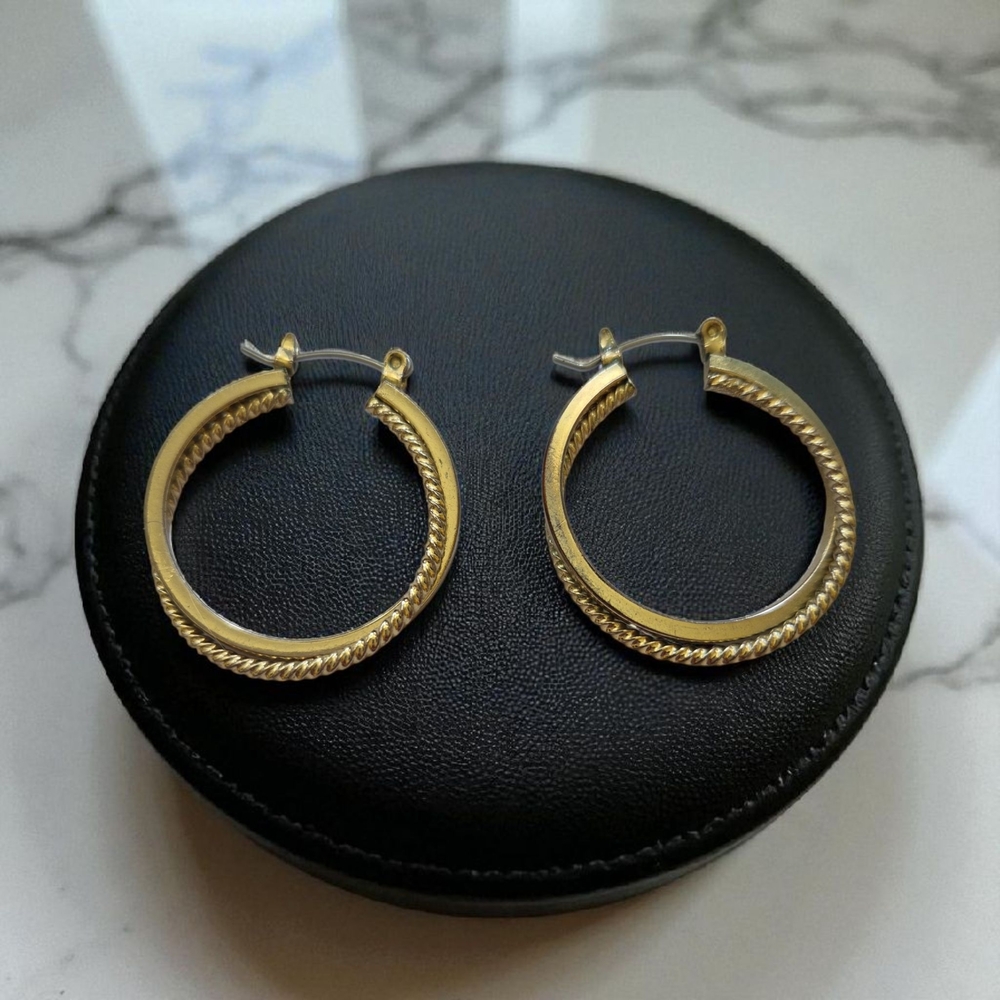 Vintage Gold And Silver Tone  Hoop Earrings Braided